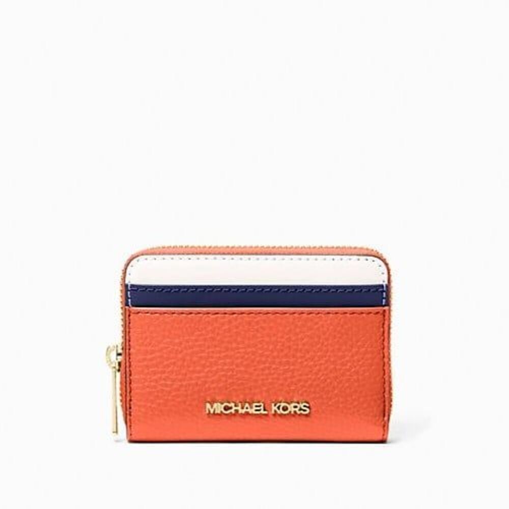 New Michael Kors Jet Set Travel Medium Zip Around Card Case Wallet Red Clay